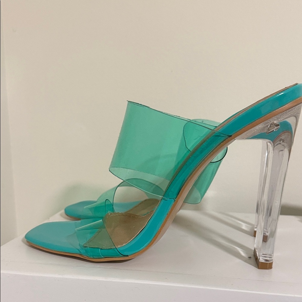 Transparent Green Heeled Mules
